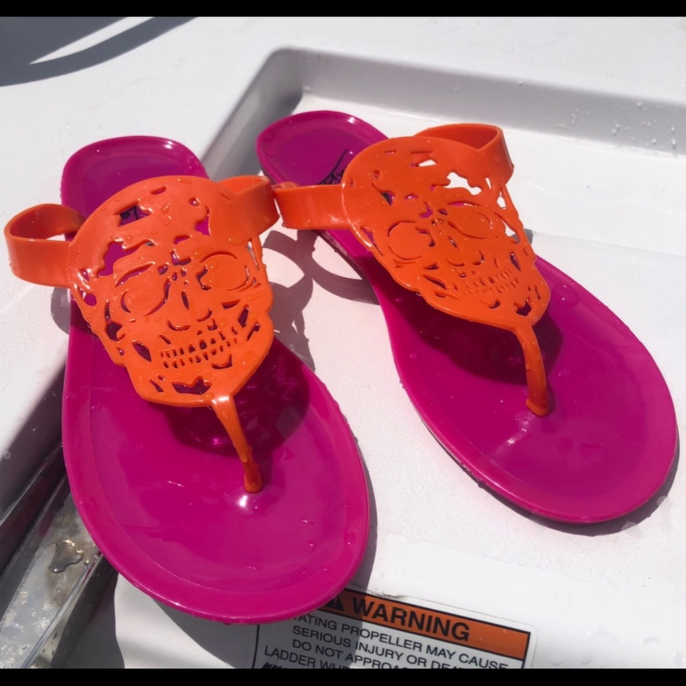 COPY - Orange/Hot Pink Skull Flip Flops